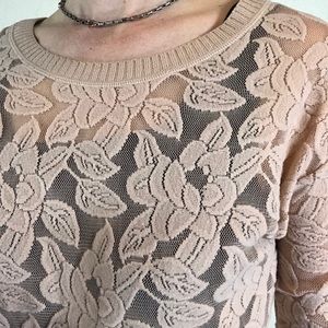 SOLD | Dusty Rose Velvet Lace 3/4 Sleeve Top